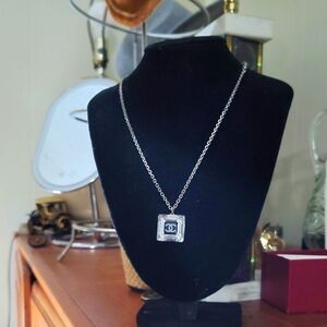 Elegant Silver Necklace with Square Pendant Chanel 100 Authentic